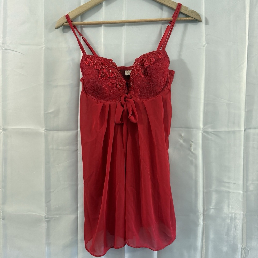 Sophia By Delicates Small Red Lace Babydoll‎ Chemise Tie Front Lingerie Sexy Pjs